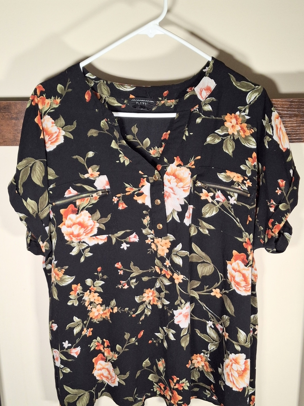 Women’s Black Floral V-Neck Blouse - Flower & Feather